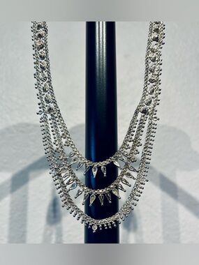Vintage Silver-tone Multi-Layer Rhinestone Statement Necklace